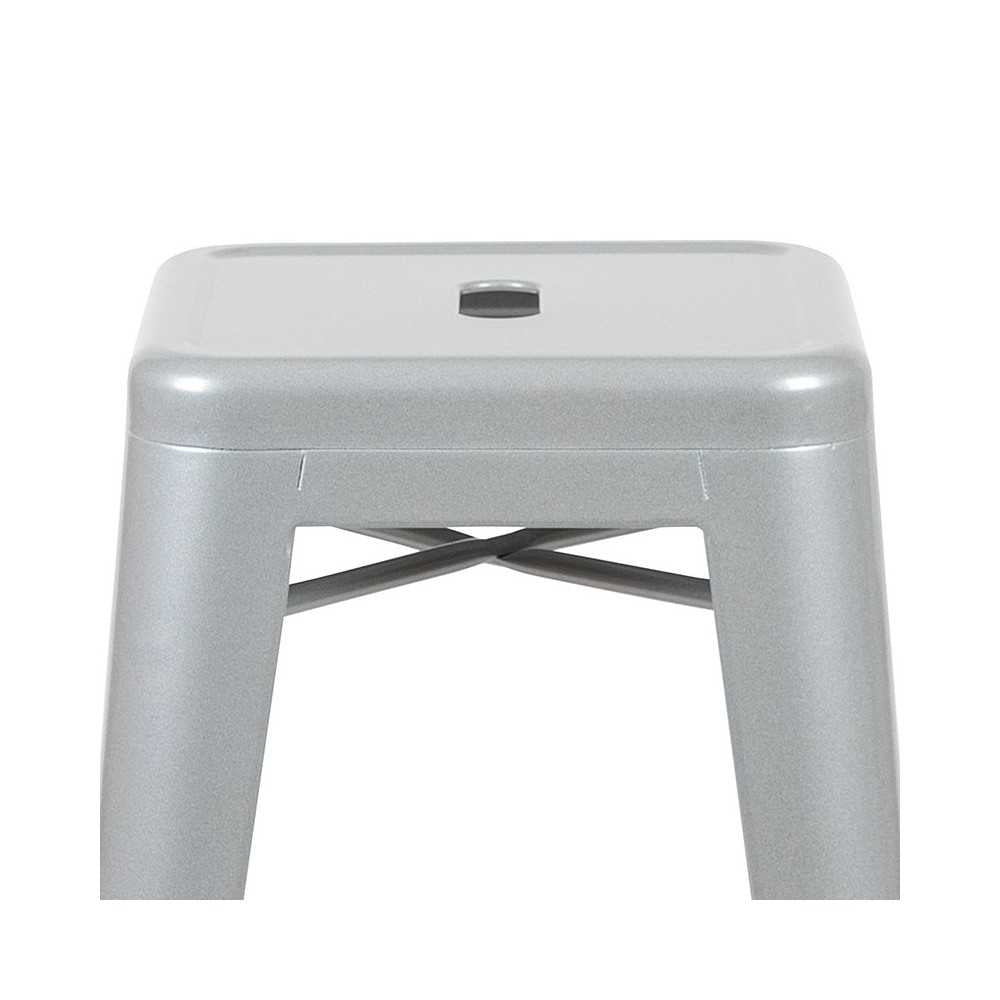 30" High Metal Indoor Bar Stool in Silver - Stackable Set of 4