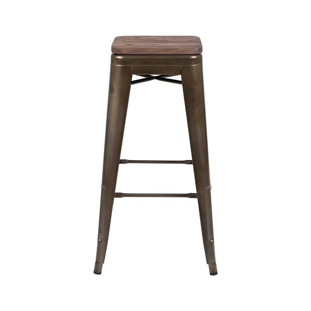 30" High Metal Indoor Bar Stool with Wood Seat in Gun Metal Gray - Stackable Set of 4