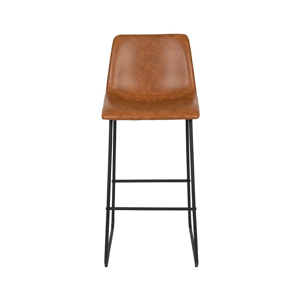 30 inch LeatherSoft Bar Height Barstools in Light Brown, Set of 2