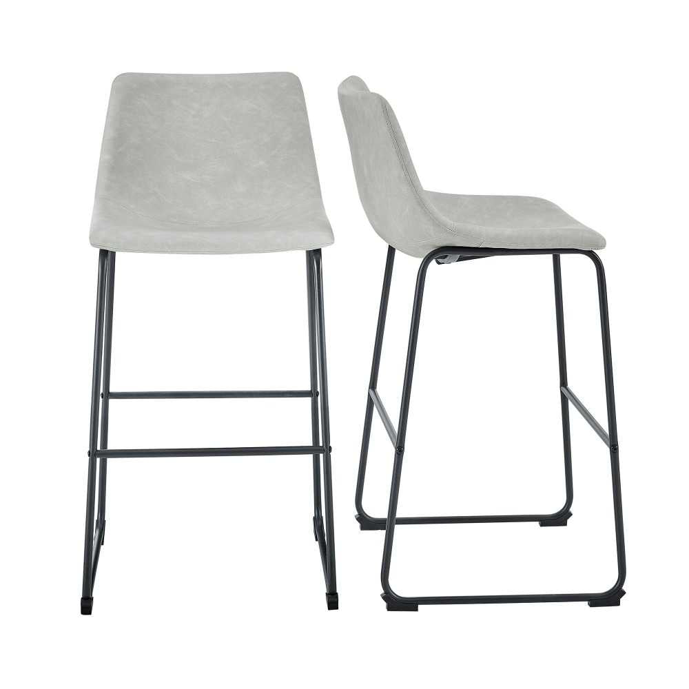 30" Industrial Faux Leather Barstools, Set of 2 - Gray