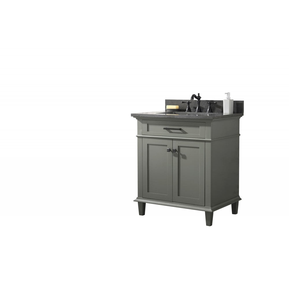 30" Pewter Green Finish Sink Vanity Cabinet With Blue Lime Stone Top