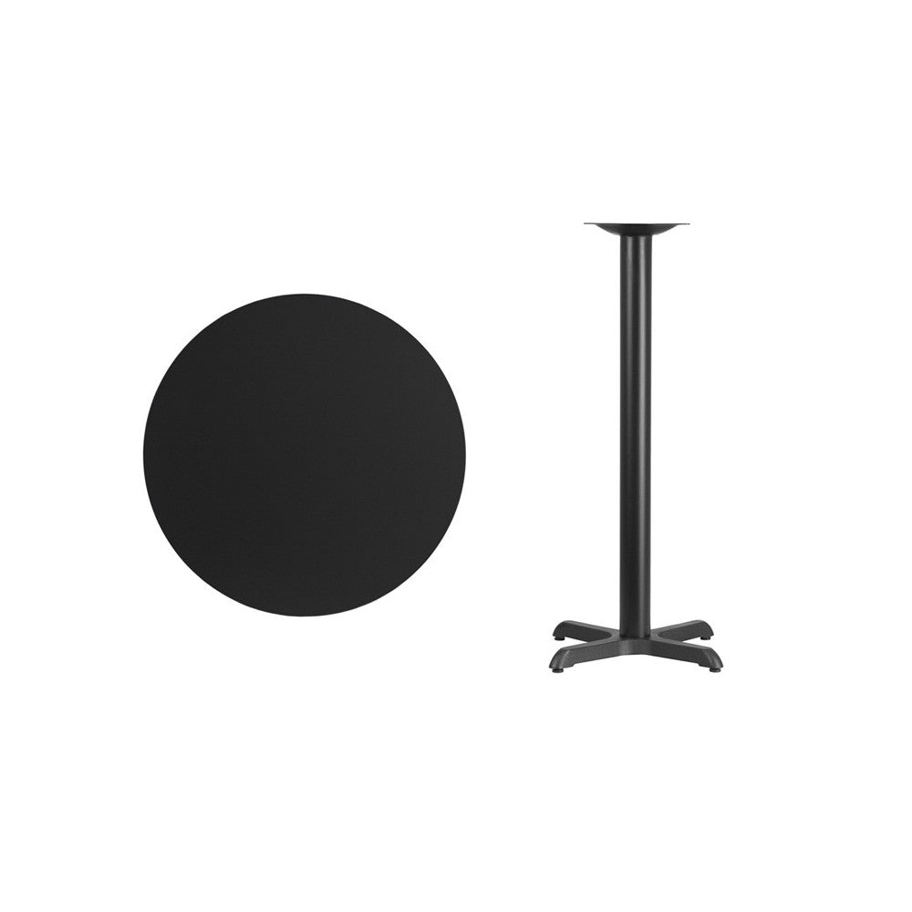 30'' Round Black Laminate Table Top with 22'' x 22'' Bar Height Table Base