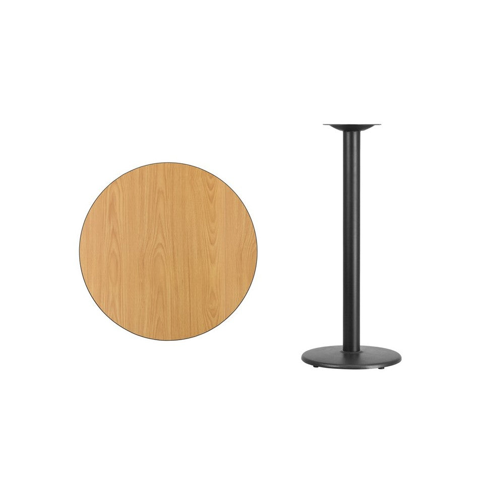30'' Round Natural Laminate Table Top with 18'' Round Bar Height Table Base