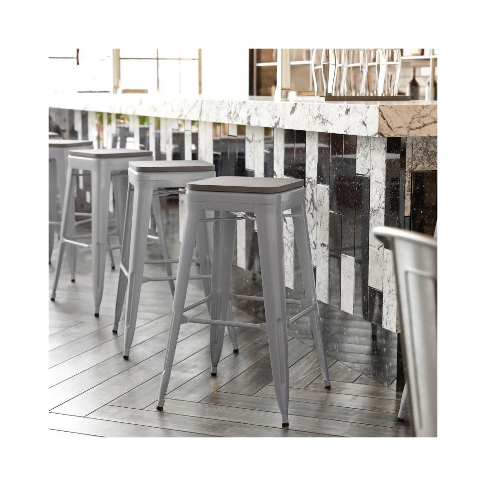 30" Silver Stool-Gray Seat