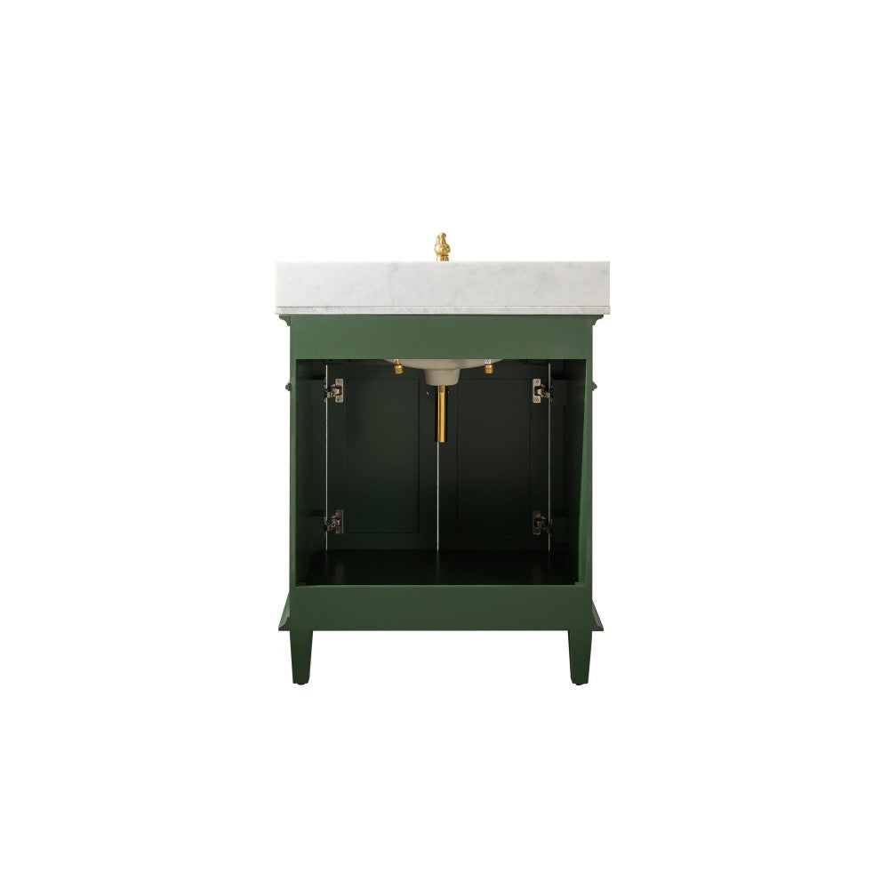 30" Vogue Green Finish Sink Vanity Cabinet With Carrara White Top