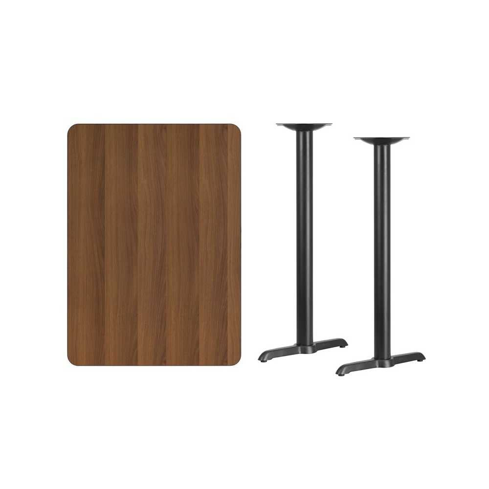 30'' x 42'' Rectangular Walnut Laminate Table Top with 5'' x 22'' Bar Height Table Bases