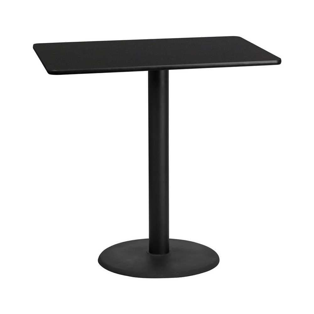 30'' x 48'' Rectangular Black Laminate Table Top with 24'' Round Bar Height Table Base