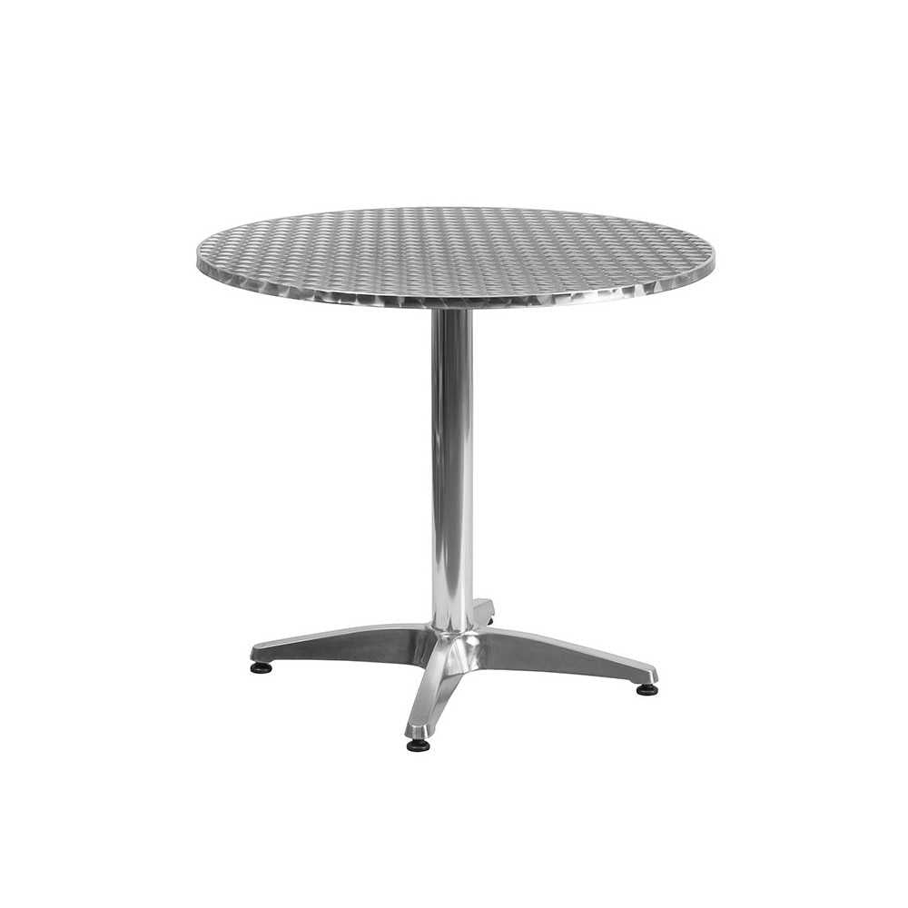 31.5'' Round Aluminum Indoor-Outdoor Table Set with 2 Beige Rattan Chairs