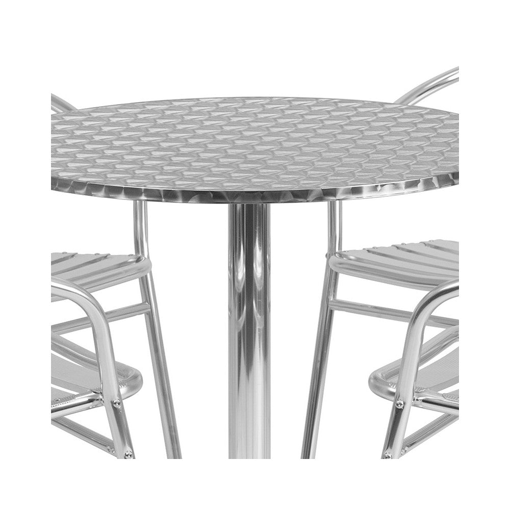 31.5'' Round Aluminum Indoor-Outdoor Table Set with 4 Slat Back Chairs