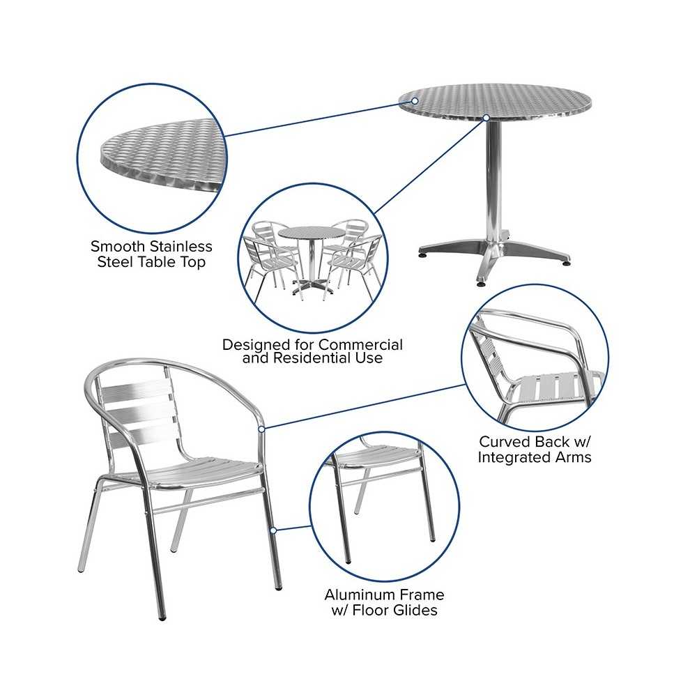 31.5'' Round Aluminum Indoor-Outdoor Table Set with 4 Slat Back Chairs