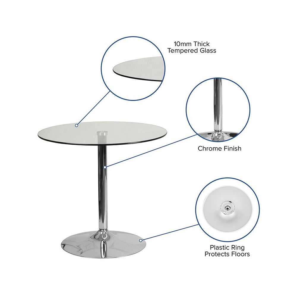 31.5'' Round Glass Table with 29''H Chrome Base