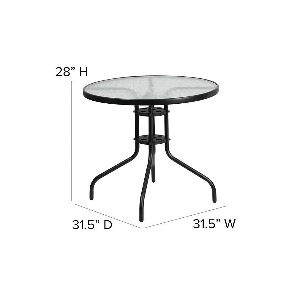 31.5'' Round Tempered Glass Metal Table
