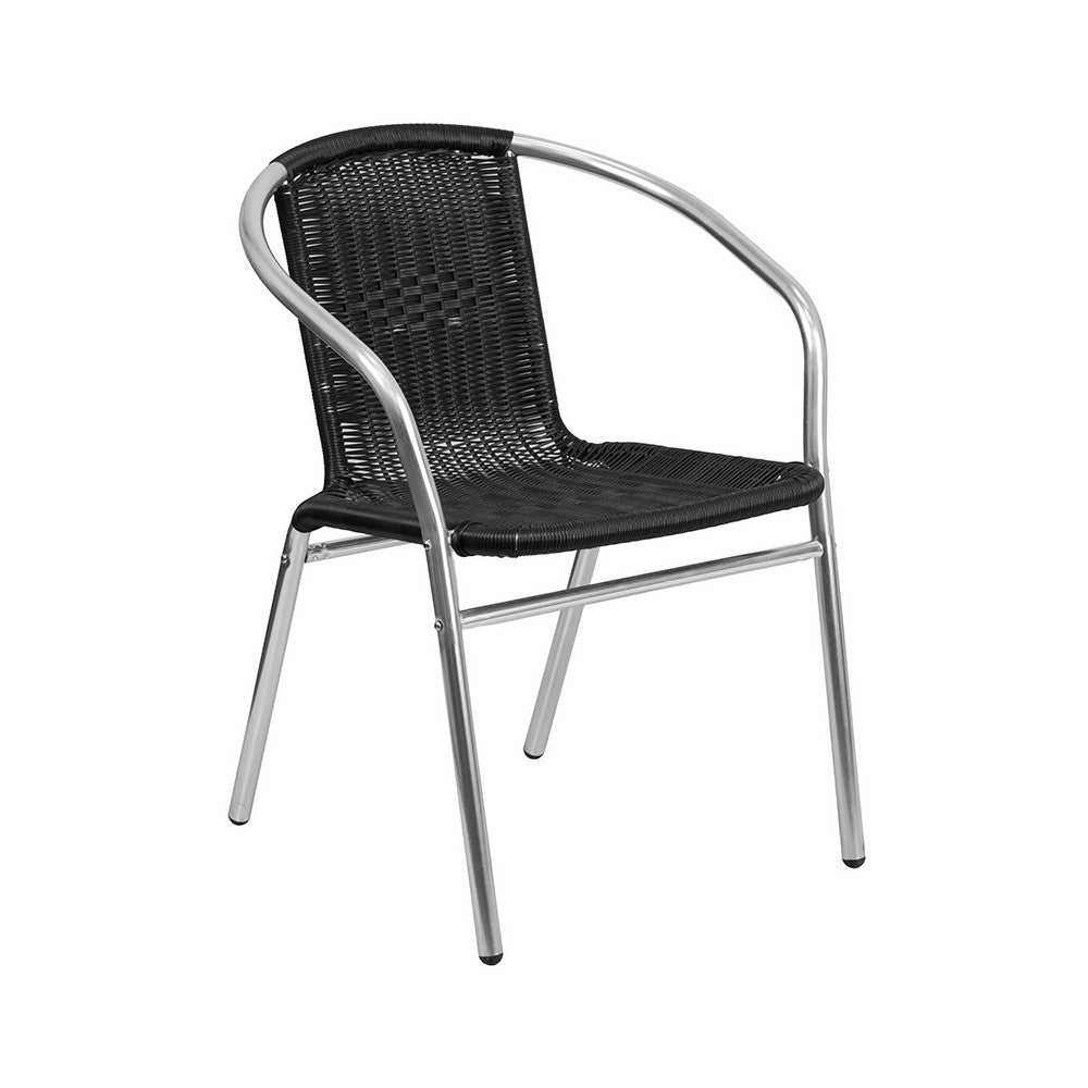 31.5'' Square Aluminum Indoor-Outdoor Table Set with 2 Black Rattan Chairs