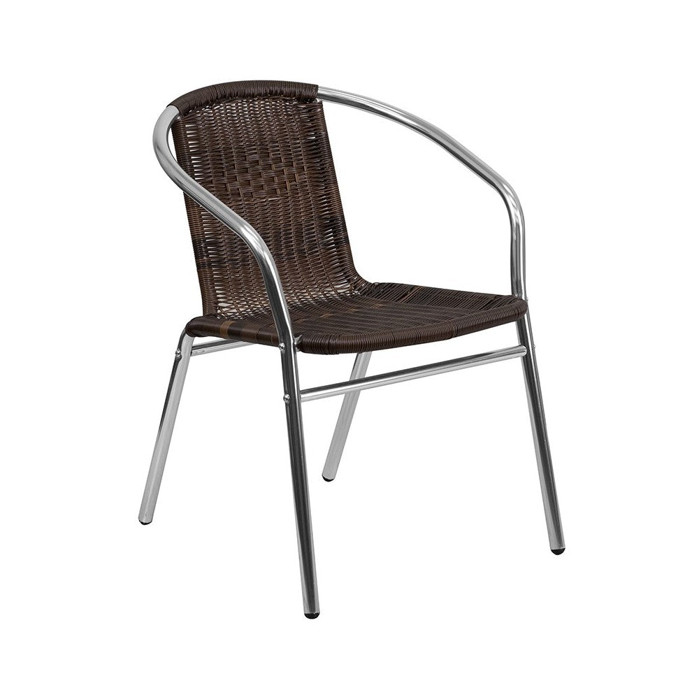 31.5'' Square Aluminum Indoor-Outdoor Table Set with 4 Dark Brown Rattan Chairs