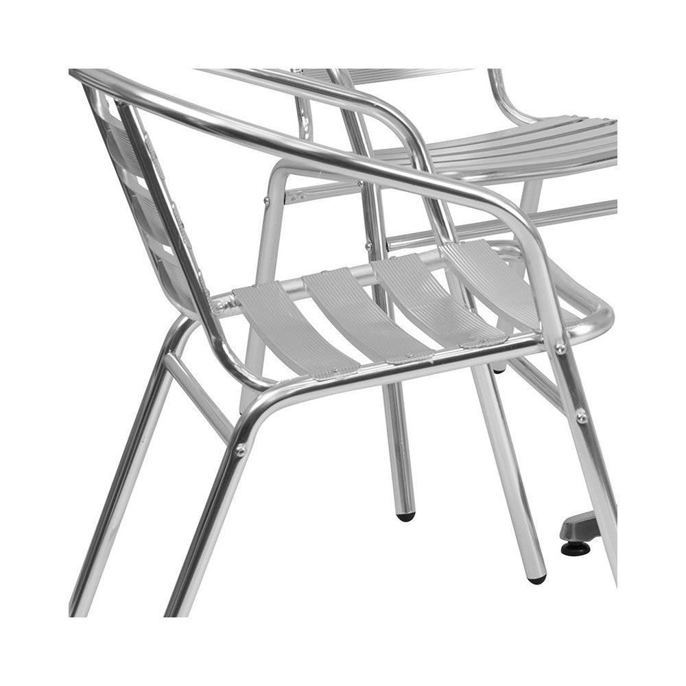 31.5'' Square Aluminum Indoor-Outdoor Table Set with 4 Slat Back Chairs