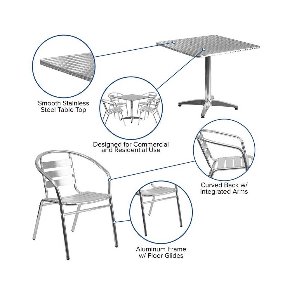 31.5'' Square Aluminum Indoor-Outdoor Table Set with 4 Slat Back Chairs