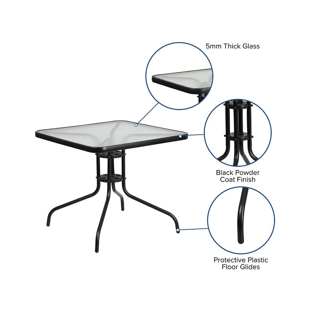 31.5'' Square Tempered Glass Metal Table