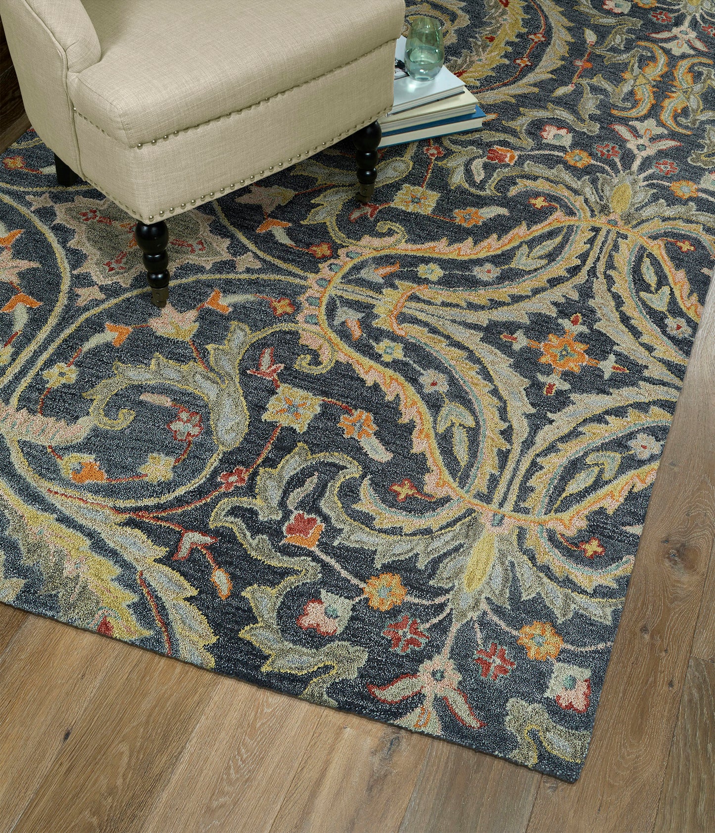 Kaleen Helena Collection Pewter Gray OliveGreen Throw Rug 2' x 3'