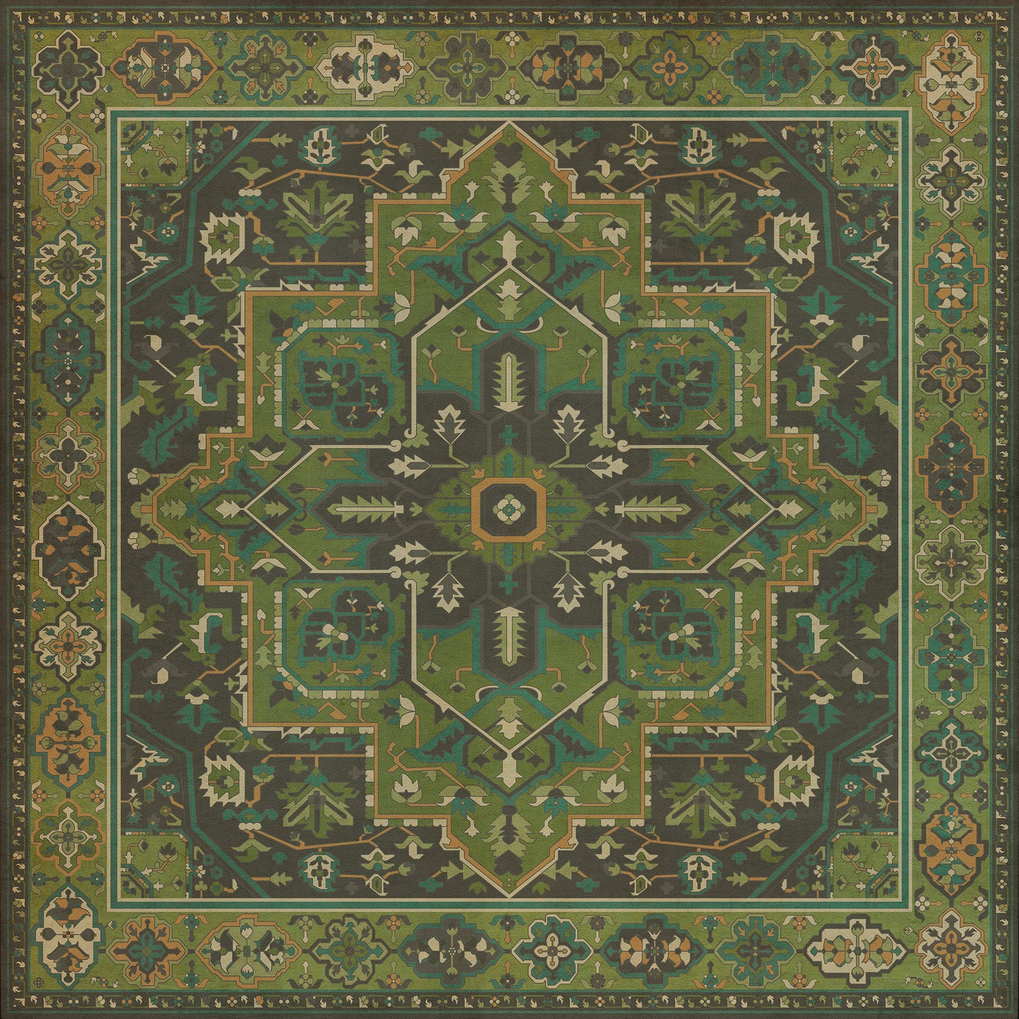 Persian Bazaar - Camelot - The Green Knight 60x60 Vintage Vinyl Floorcloth