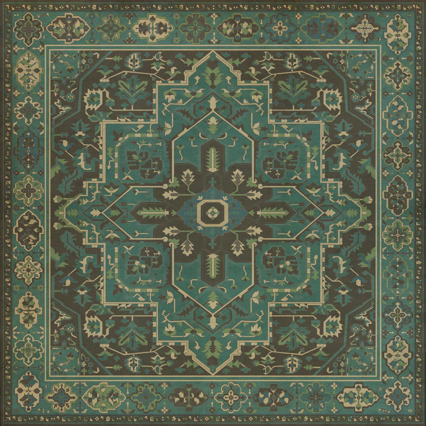 Persian Bazaar - Camelot - The Holy Grail 48x48 Vintage Vinyl Floorcloth