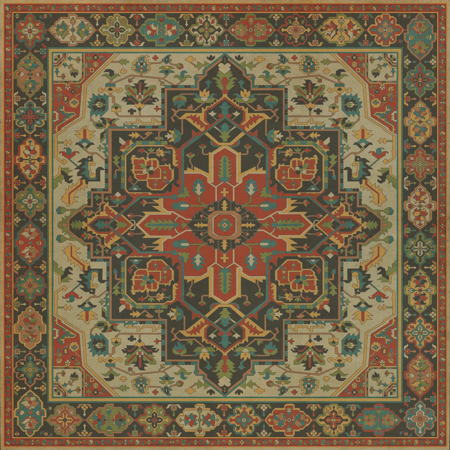 Persian Bazaar - Camelot - Uther Pendragon 60x60 Vintage Vinyl Floorcloth