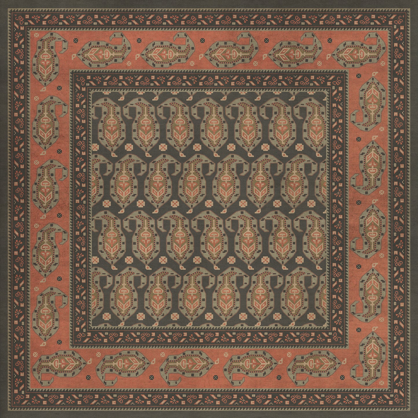 Persian Bazaar - Kintala - Drabarni 48x48 Vintage Vinyl Floorcloth