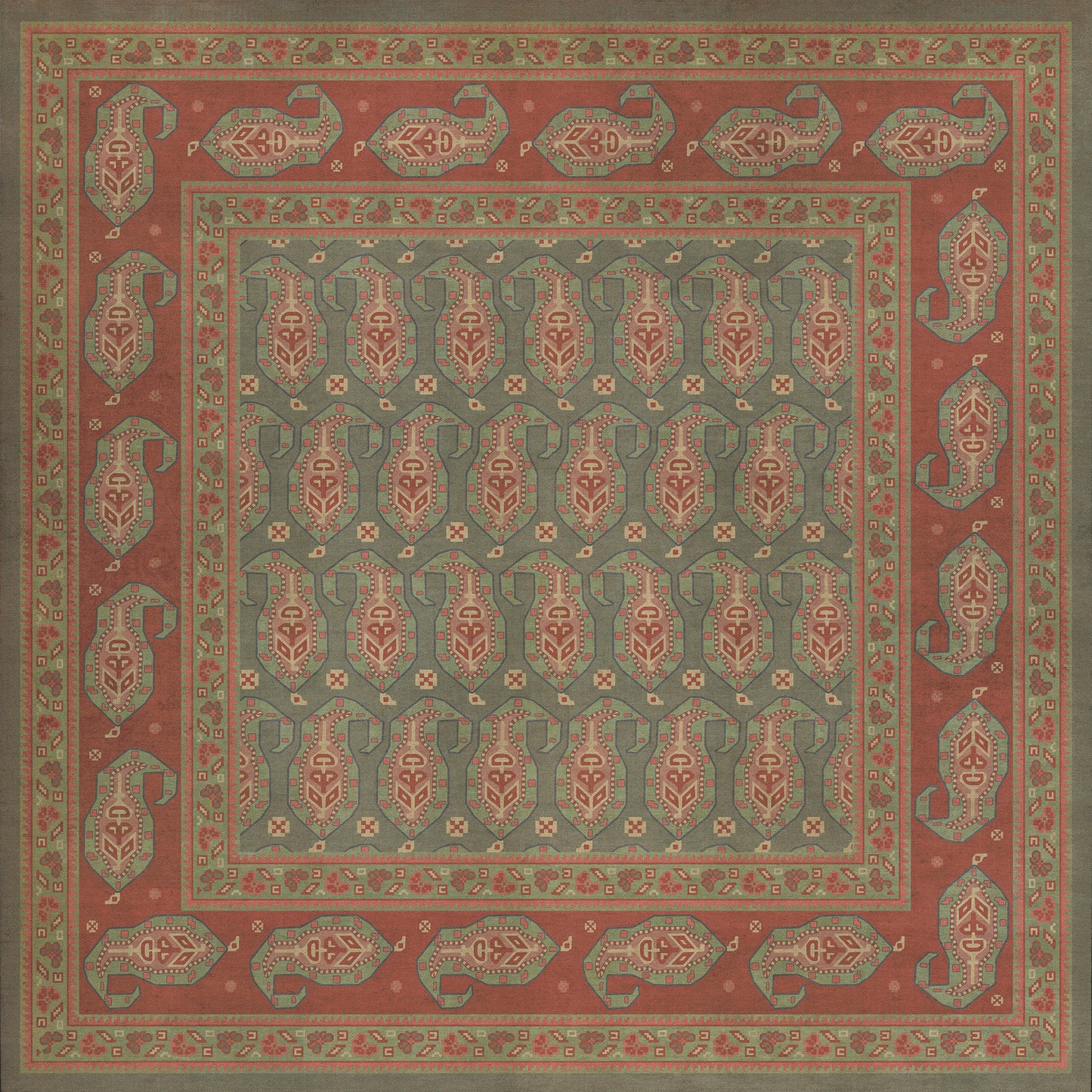 Persian Bazaar - Kintala - Mora 48x48 Vintage Vinyl Floorcloth