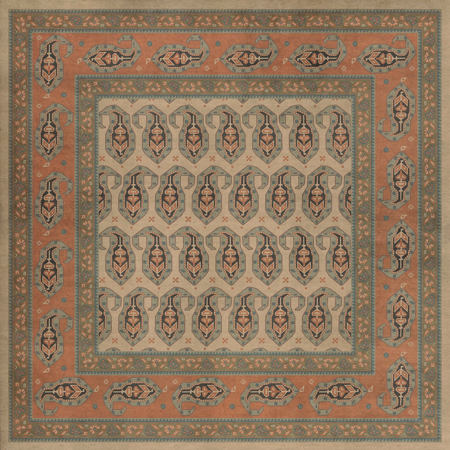 Persian Bazaar - Kintala - Rakli 48x48 Vintage Vinyl Floorcloth