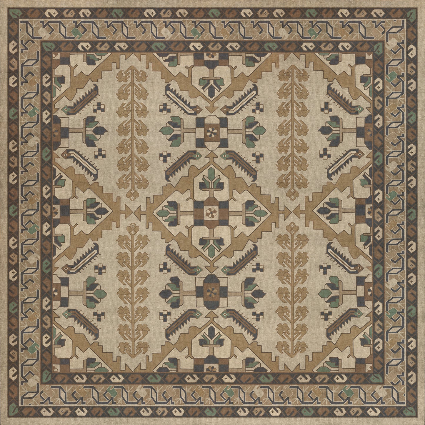 Persian Bazaar - Hamadan - Babayani 48x48 Vintage Vinyl Floorcloth