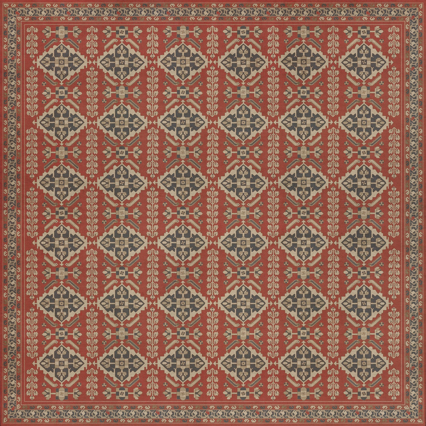 Persian Bazaar - Hamadan - Kismet 120x120 Vintage Vinyl Floorcloth
