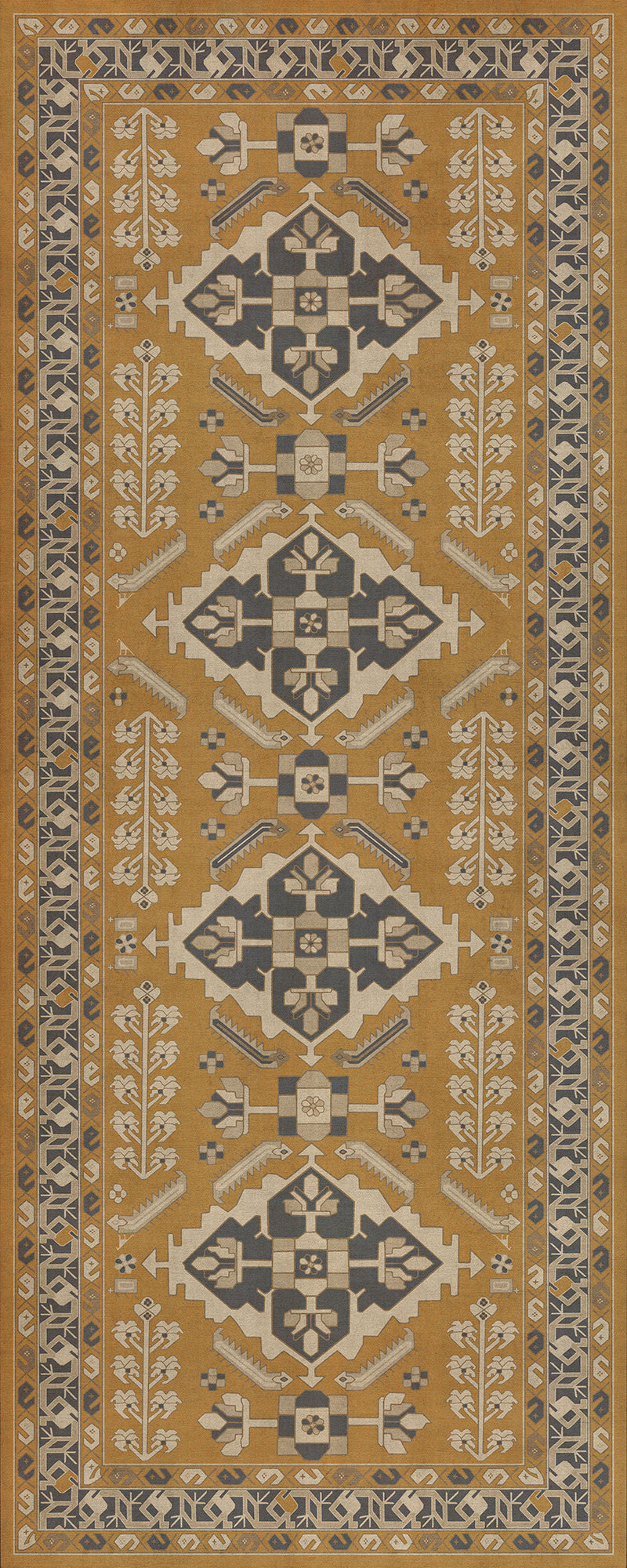 Persian Bazaar - Hamadan - Noor 36x90 Vintage Vinyl Floorcloth