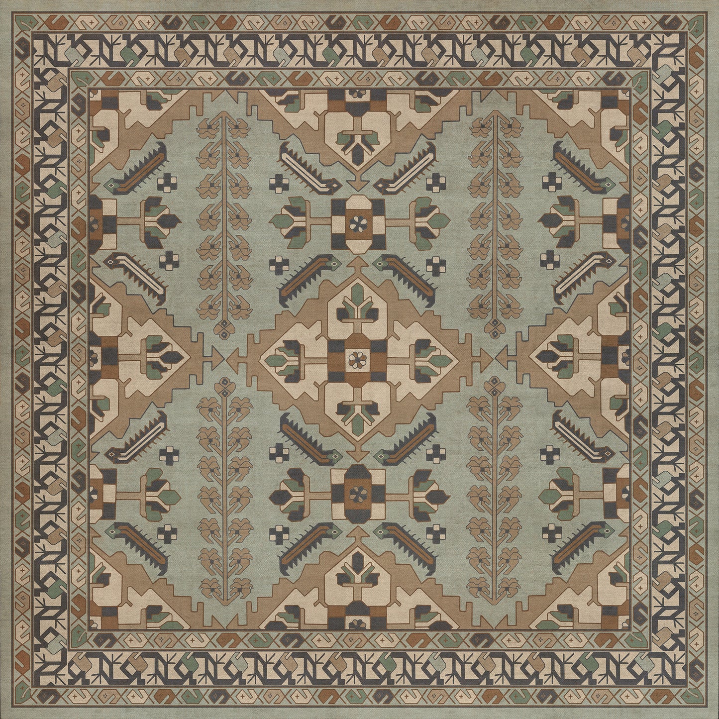 Persian Bazaar - Hamadan - Sadiq 48x48 Vintage Vinyl Floorcloth