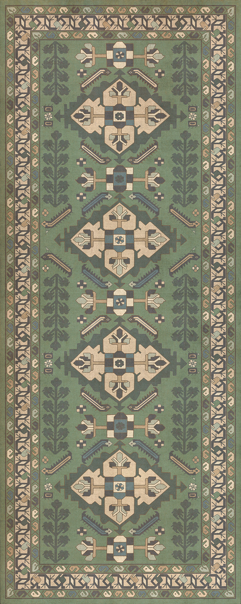 Persian Bazaar - Hamadan - Yakamoz 36x90 Vintage Vinyl Floorcloth