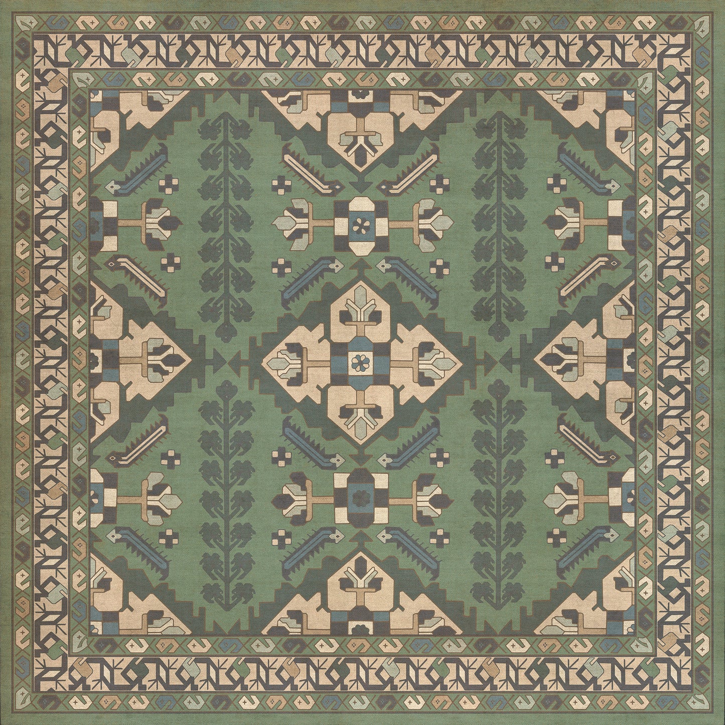 Persian Bazaar - Hamadan - Yakamoz 48x48 Vintage Vinyl Floorcloth
