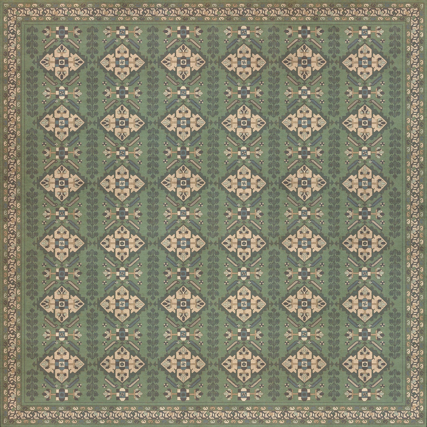 Persian Bazaar - Hamadan - Yakamoz 120x120 Vintage Vinyl Floorcloth