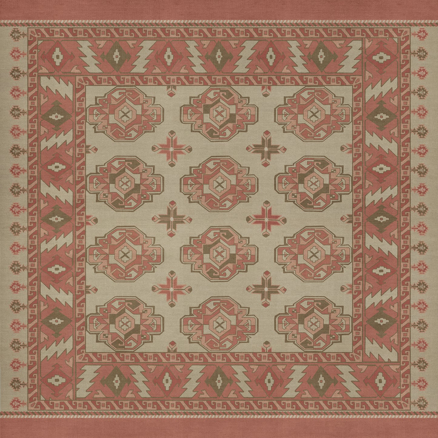 Persian Bazaar - Chuval Gul - Lale 48x48 Vintage Vinyl Floorcloth