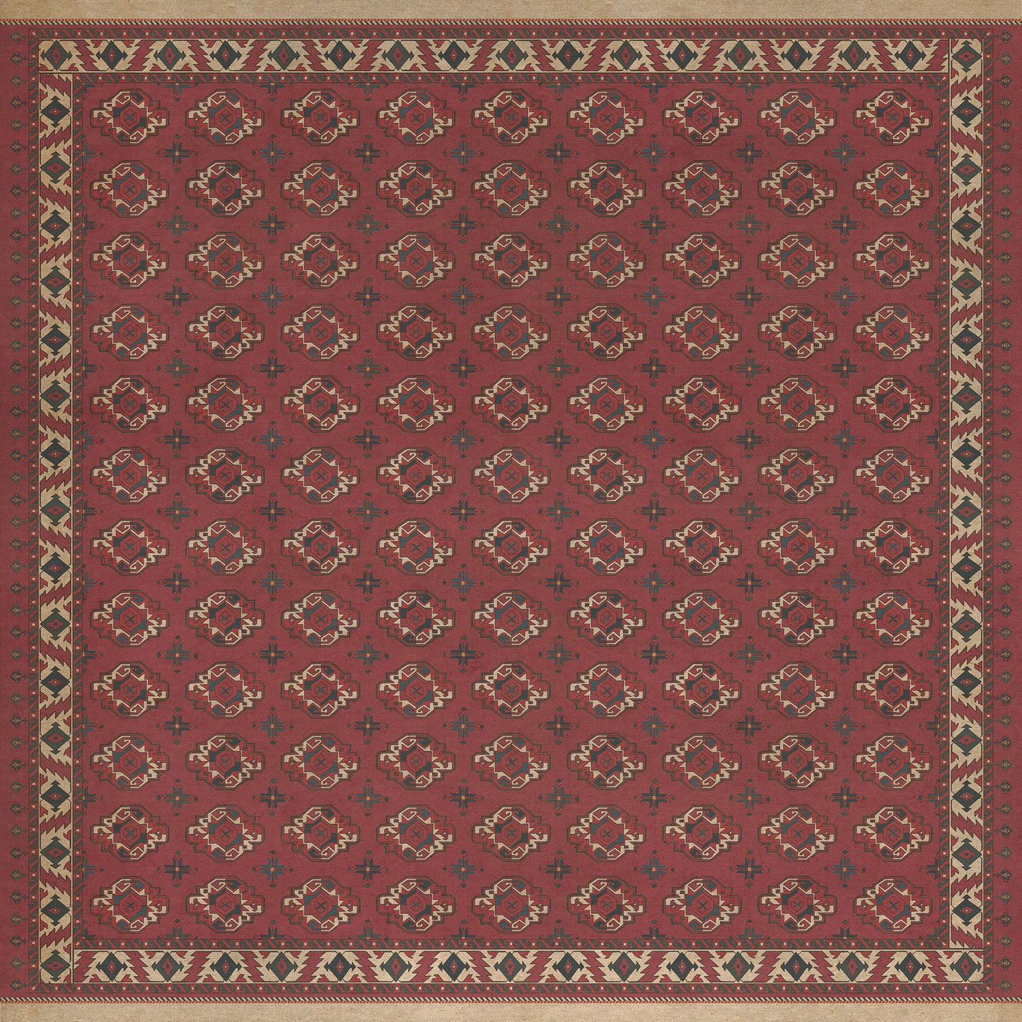 Persian Bazaar - Chuval Gul - Nazar 120x120 Vintage Vinyl Floorcloth