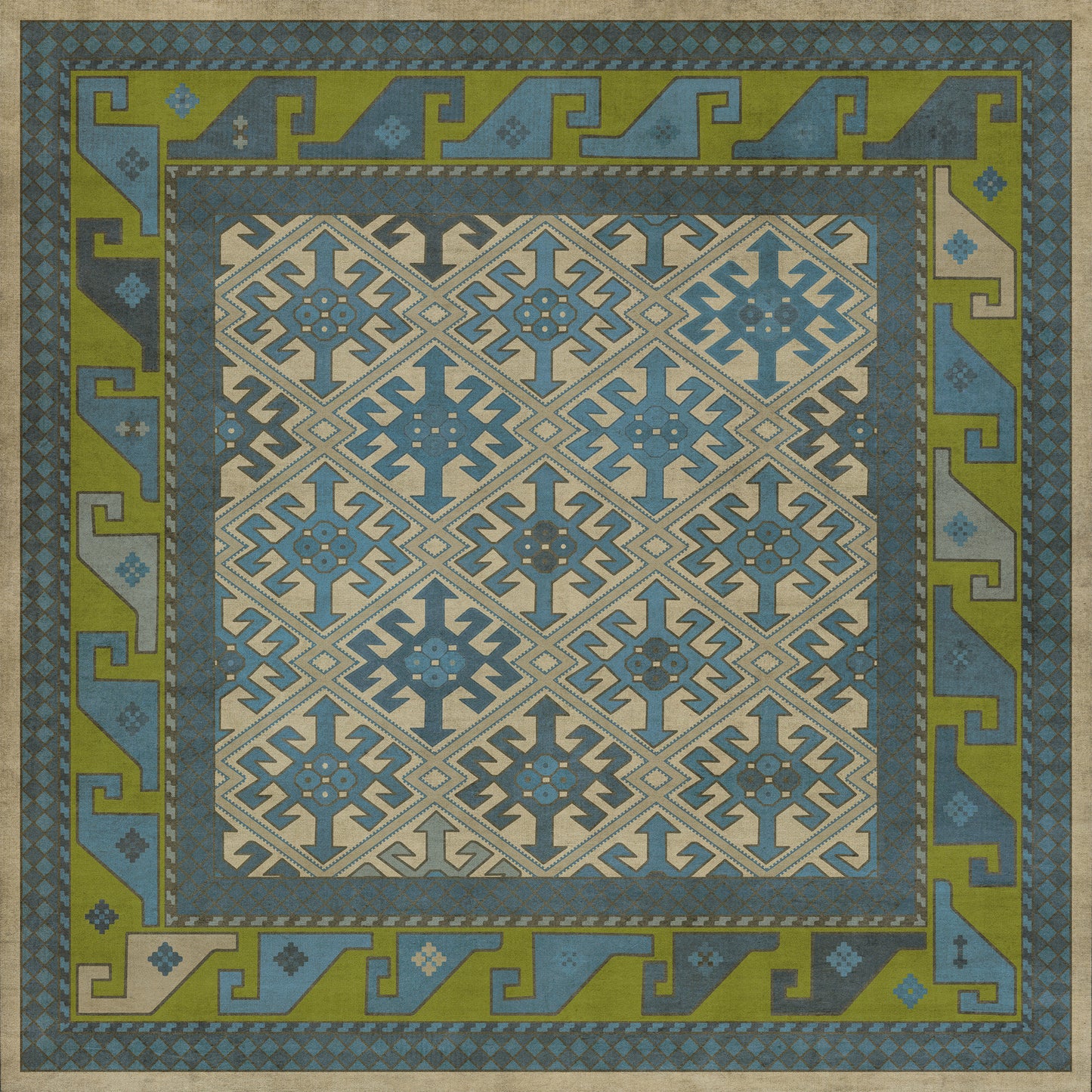 Persian Bazaar - Daghestan - Babki 36x36 Vintage Vinyl Floorcloth