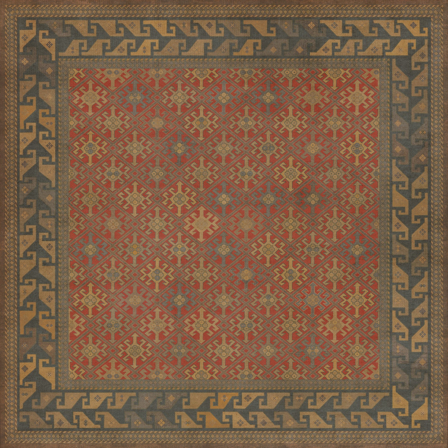 Persian Bazaar - Daghestan - Bazara Net 72x72 Vintage Vinyl Floorcloth