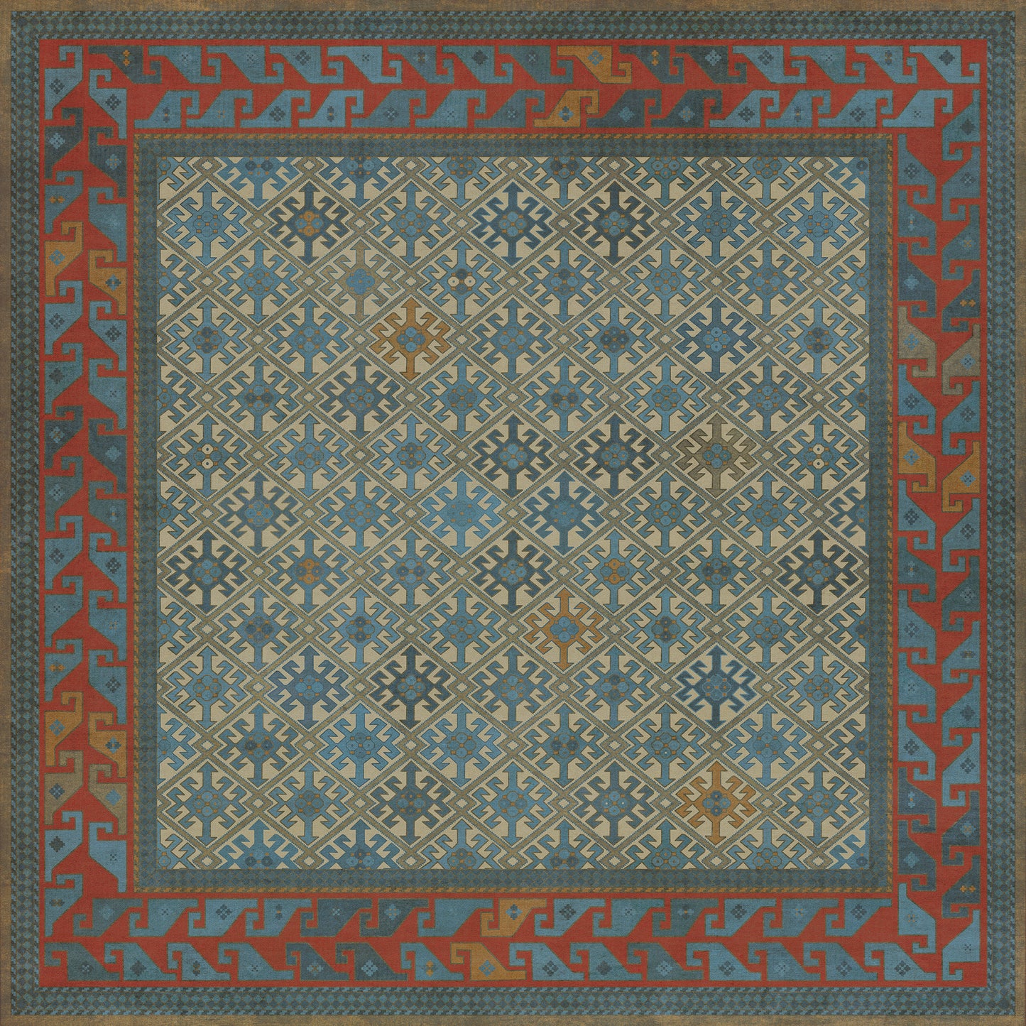 Persian Bazaar - Daghestan - Kruta 72x72 Vintage Vinyl Floorcloth