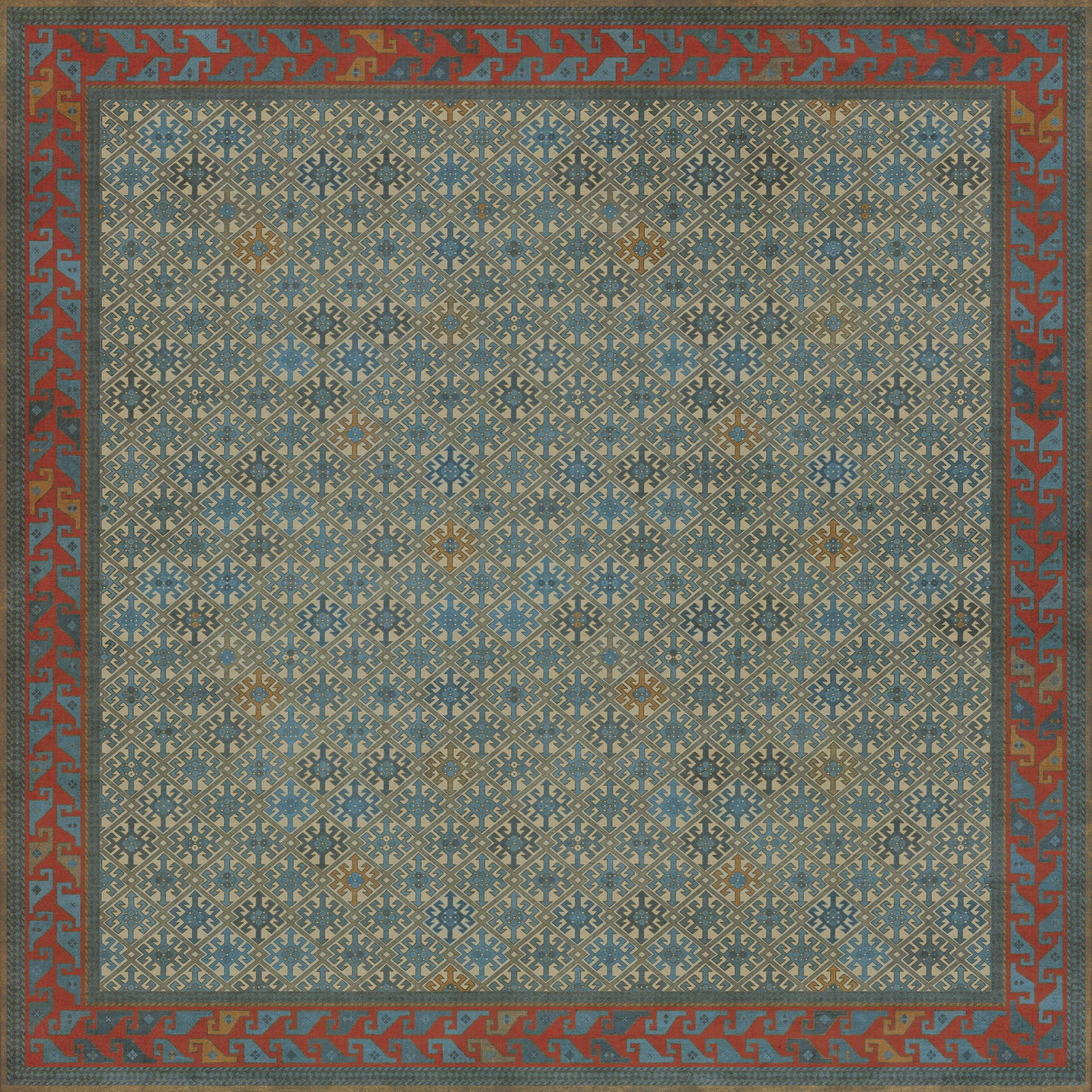 Persian Bazaar - Daghestan - Kruta 120x120 Vintage Vinyl Floorcloth