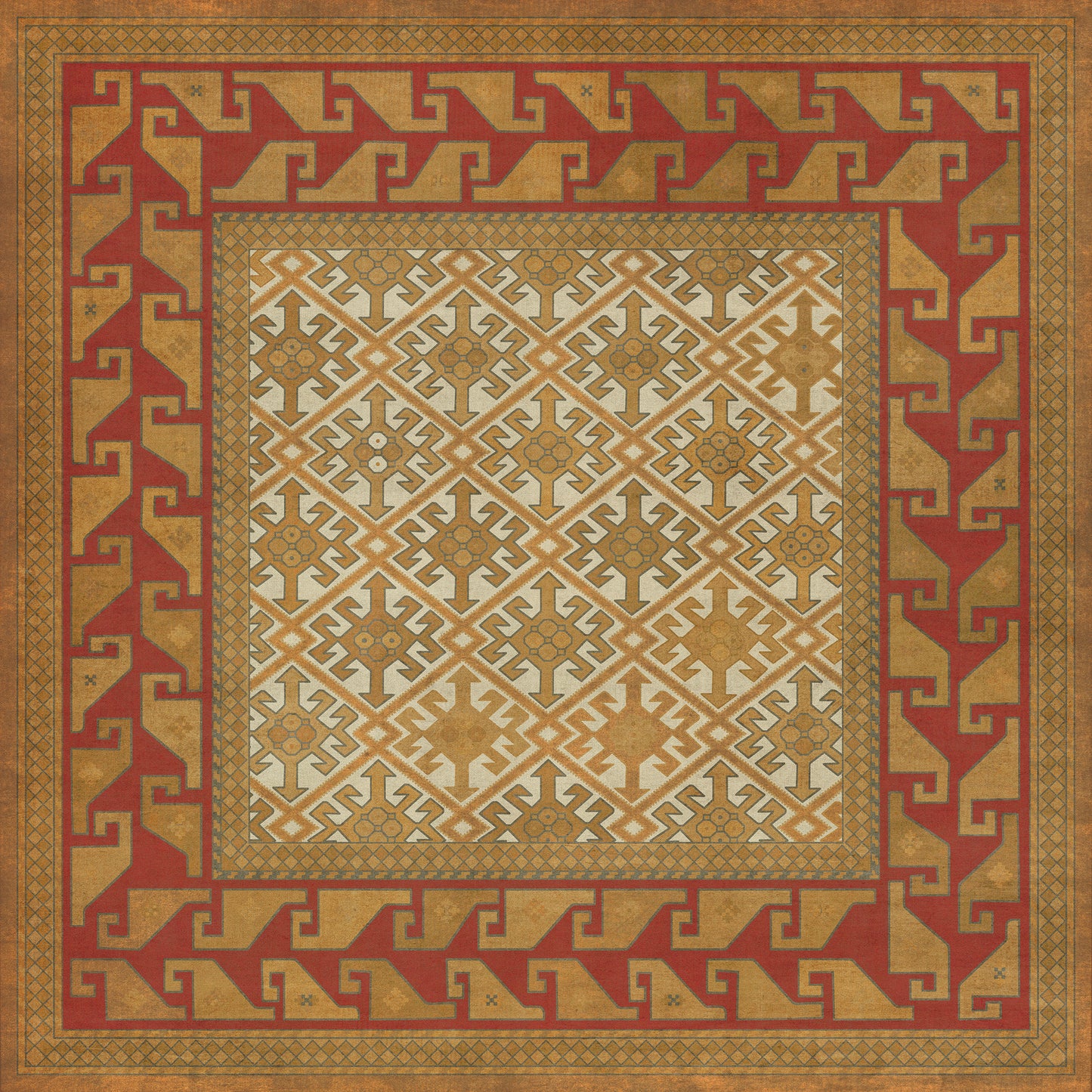 Persian Bazaar - Daghestan - Oolibka 48x48 Vintage Vinyl Floorcloth