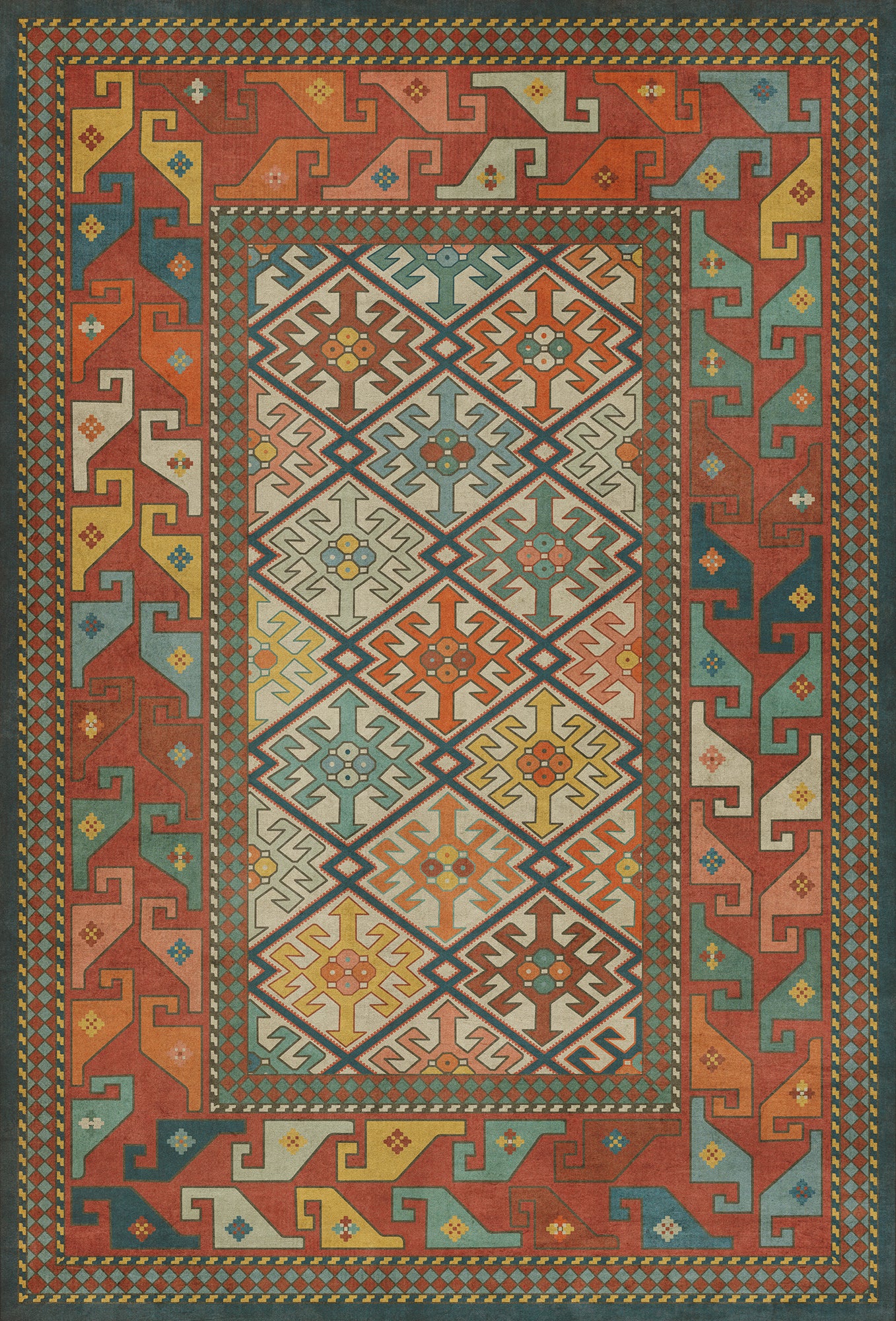 Persian Bazaar - Daghestan - Raduga 38x56 Vintage Vinyl Floorcloth