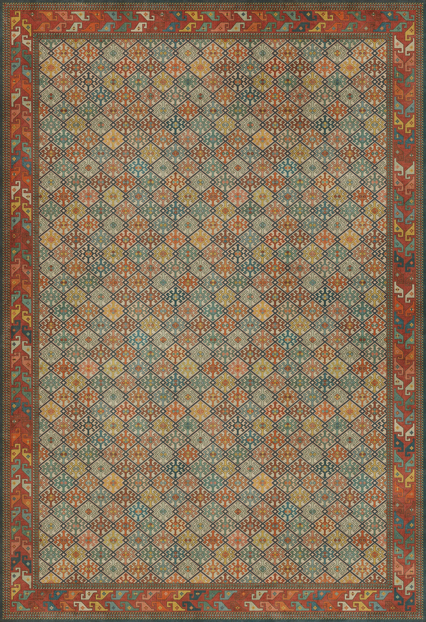 Persian Bazaar - Daghestan - Raduga 120x175 Vintage Vinyl Floorcloth