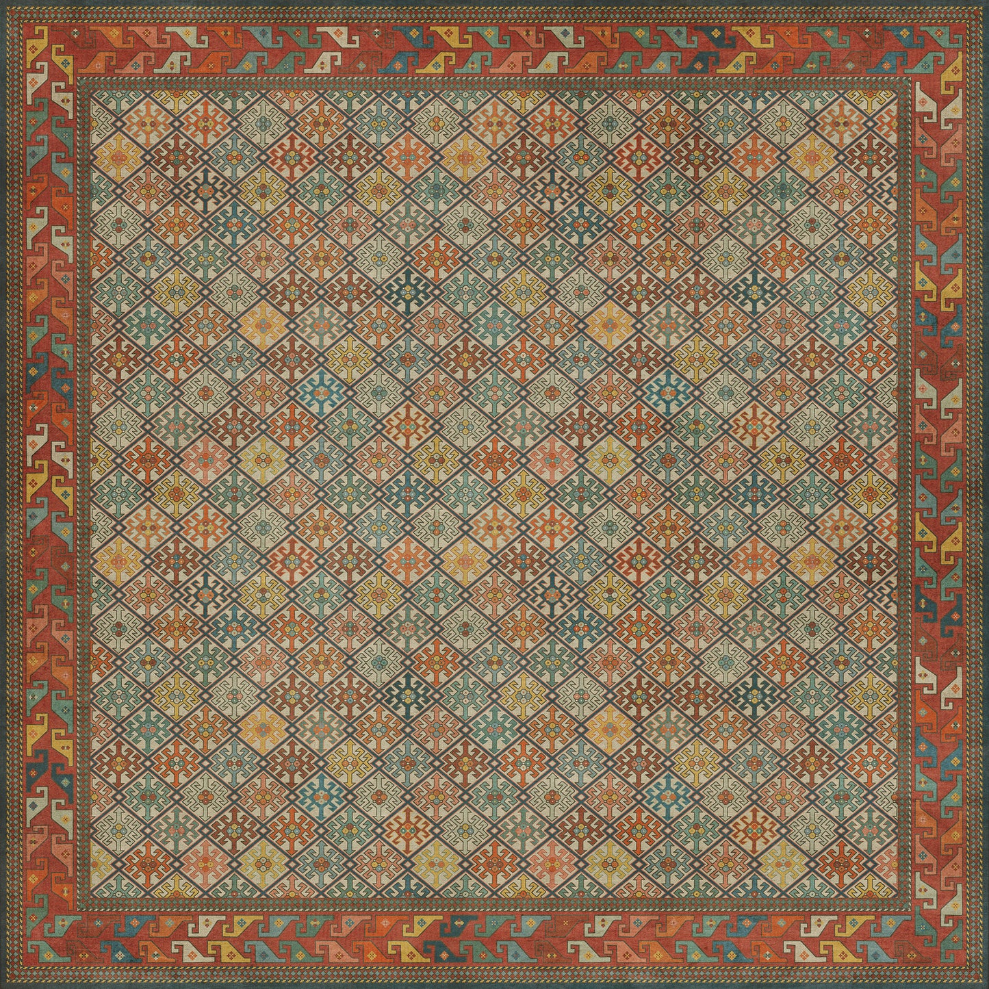 Persian Bazaar - Daghestan - Raduga 120x120 Vintage Vinyl Floorcloth