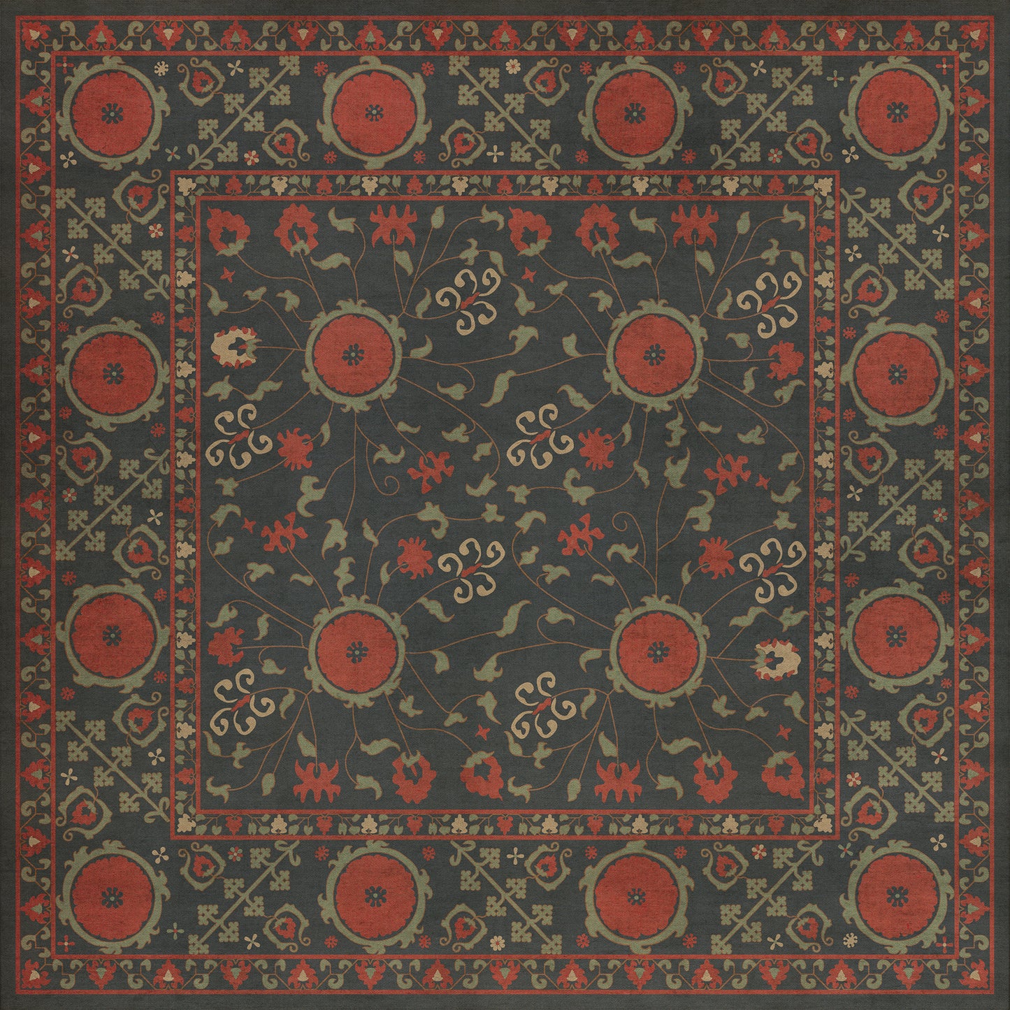 Persian Bazaar - Samarkand - Anora 48x48 Vintage Vinyl Floorcloth