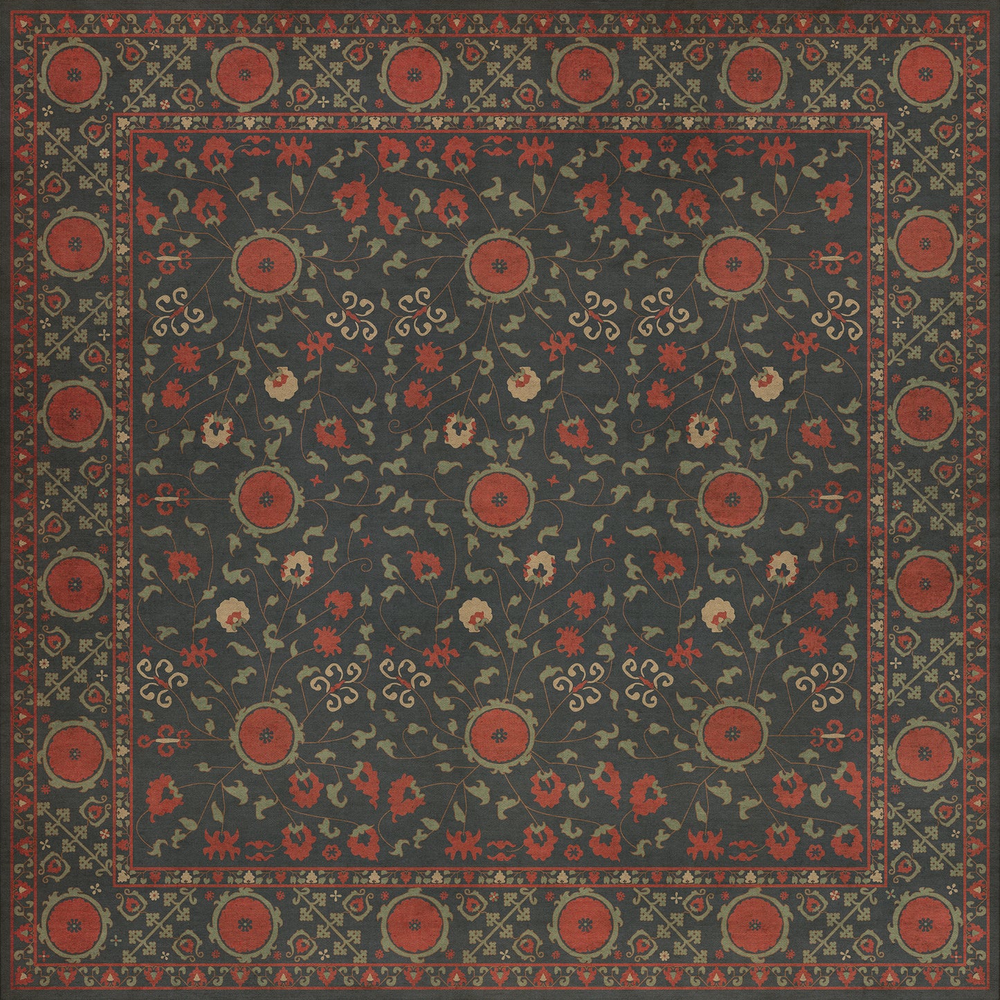 Persian Bazaar - Samarkand - Anora 72x72 Vintage Vinyl Floorcloth