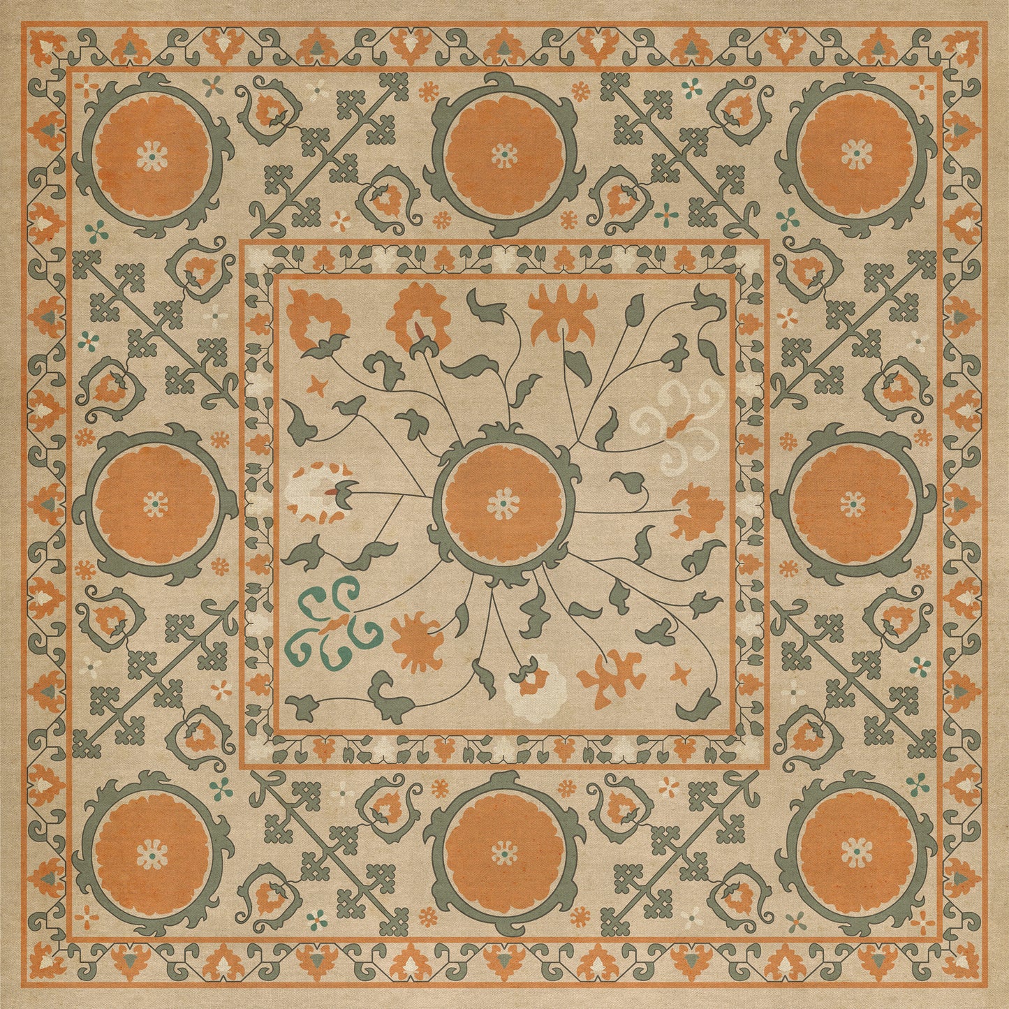 Persian Bazaar - Samarkand - Bahora 36x36 Vintage Vinyl Floorcloth