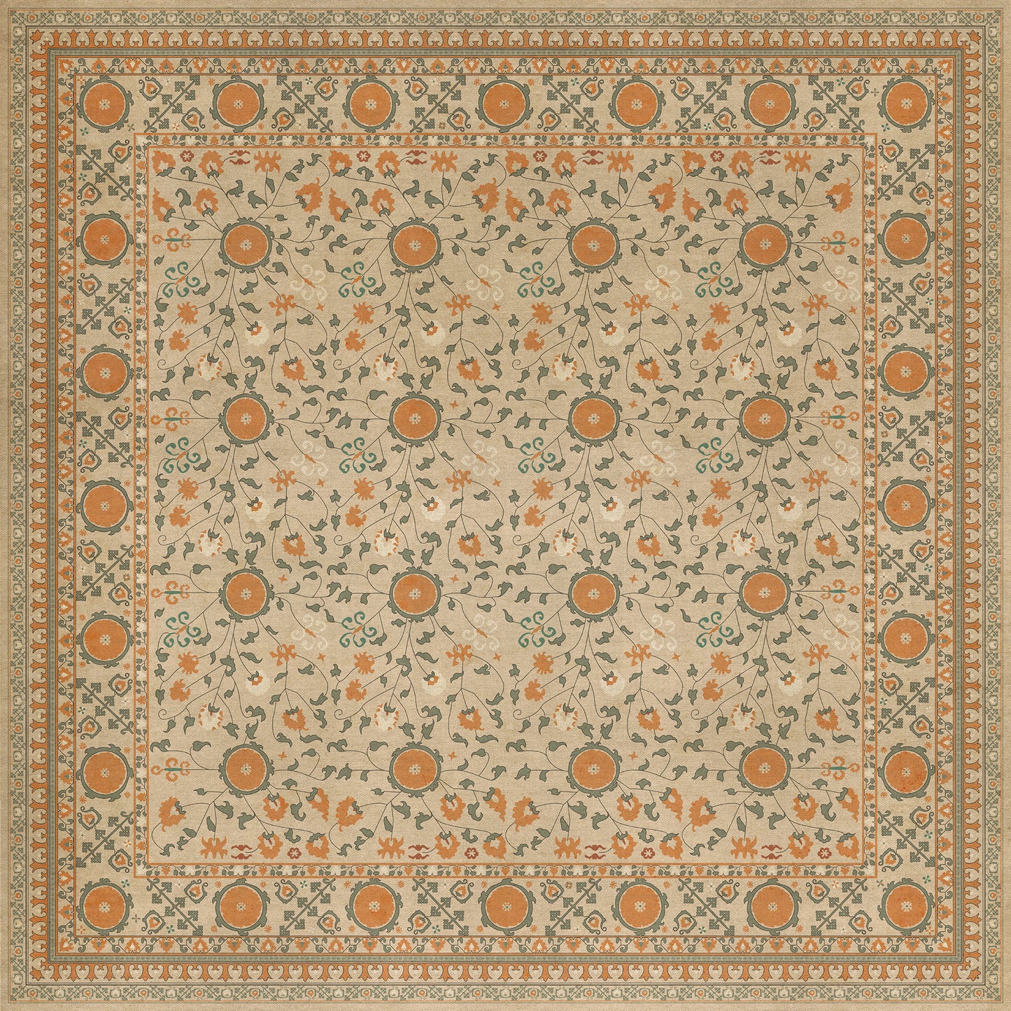 Persian Bazaar - Samarkand - Bahora 96x96 Vintage Vinyl Floorcloth
