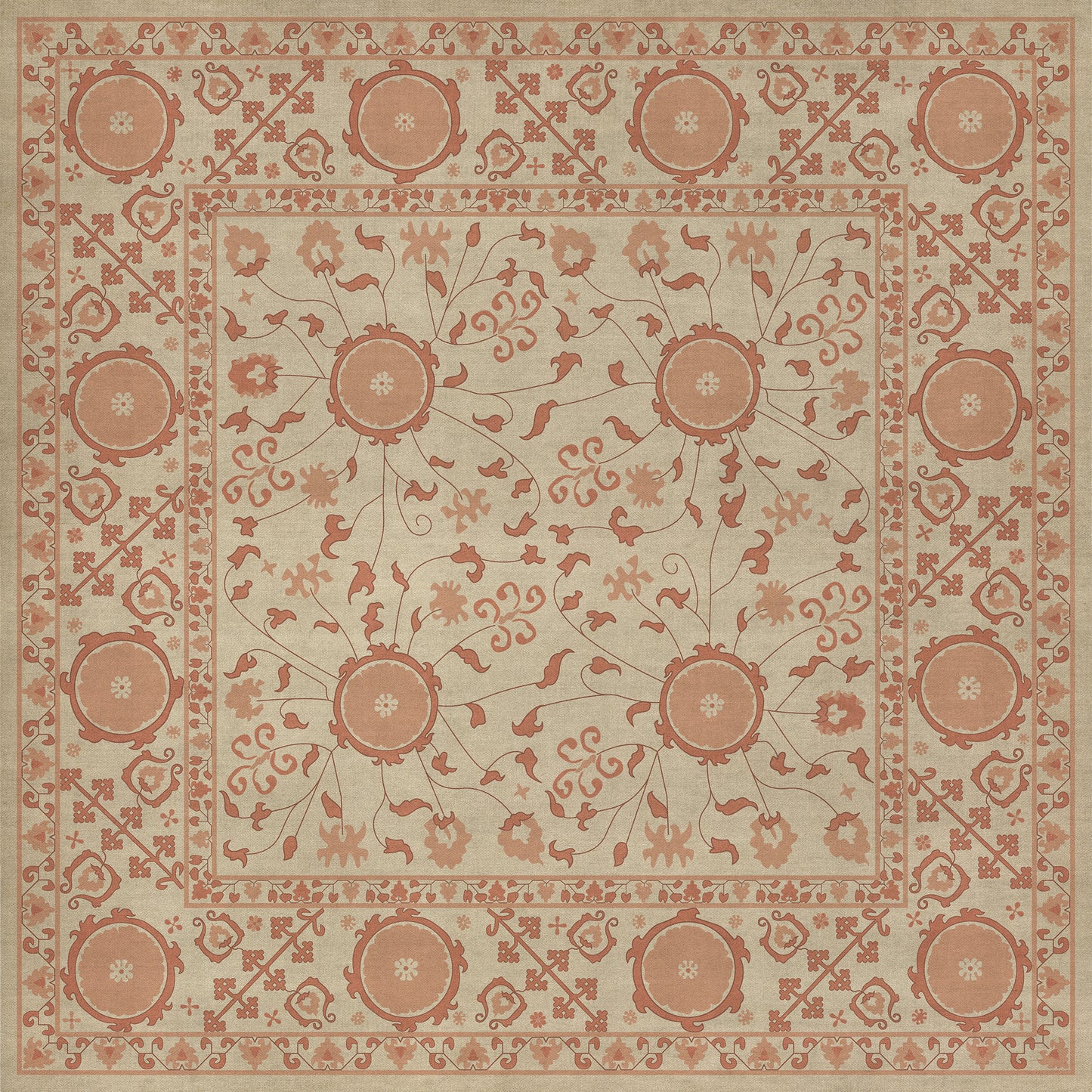 Persian Bazaar - Samarkand - Gazal 48x48 Vintage Vinyl Floorcloth